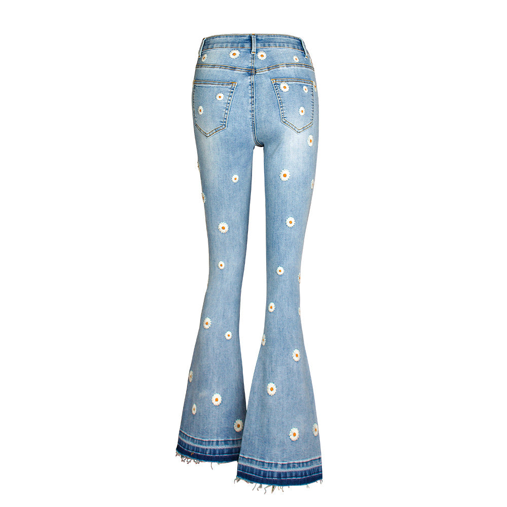 Daisy Embroidered Wide-Leg Denim